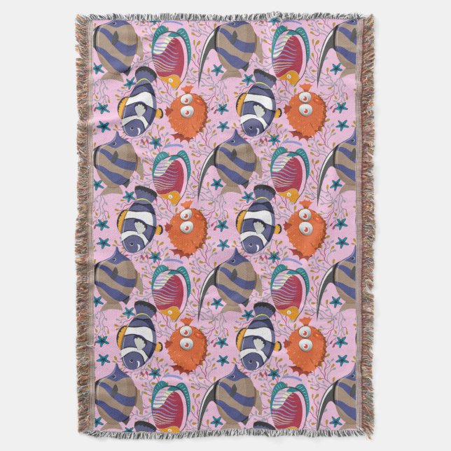 Aquatic animals pattern | ocean underwater life 39 throw blanket (Front Vertical)