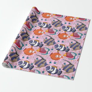 Aquatic animals pattern   ocean underwater life 39 wrapping paper