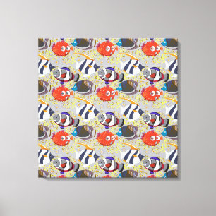 Aquatic animals pattern ocean underwater life 40 canvas print