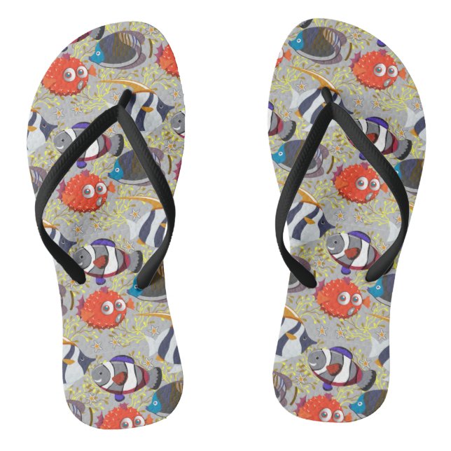 Aquatic animals pattern | ocean underwater life 40 jandals (Footbed)