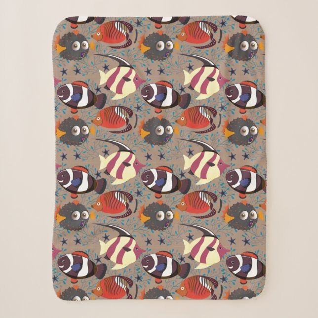Aquatic animals pattern | ocean underwater life 41 sherpa blanket (Front)