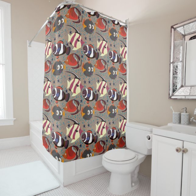 Aquatic animals pattern | ocean underwater life 41 shower curtain (In Situ)