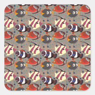 Aquatic animals pattern   ocean underwater life 41 square sticker