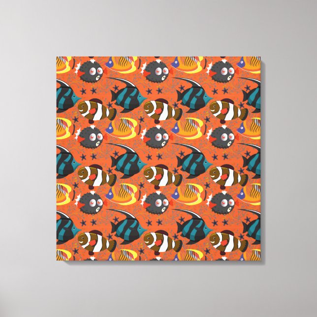 Aquatic animals pattern | ocean underwater life 42 canvas print (Front)