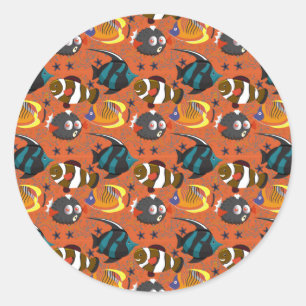 Aquatic animals pattern   ocean underwater life 42 classic round sticker