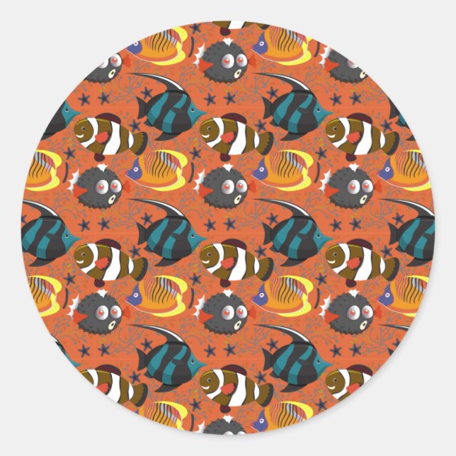 Aquatic animals pattern | ocean underwater life 42 classic round sticker (Front)