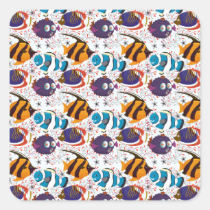 Aquatic animals pattern   ocean underwater life 44 square sticker