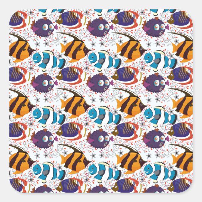 Aquatic animals pattern | ocean underwater life 44 square sticker (Front)