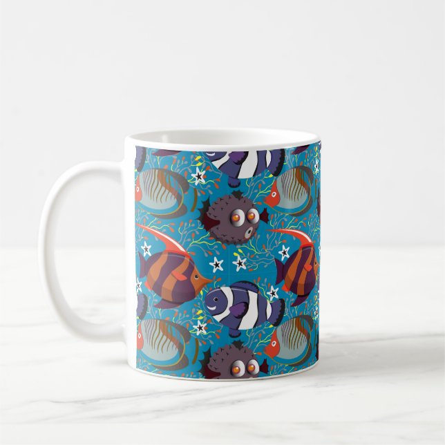 Aquatic animals pattern | ocean underwater life 45 coffee mug (Left)