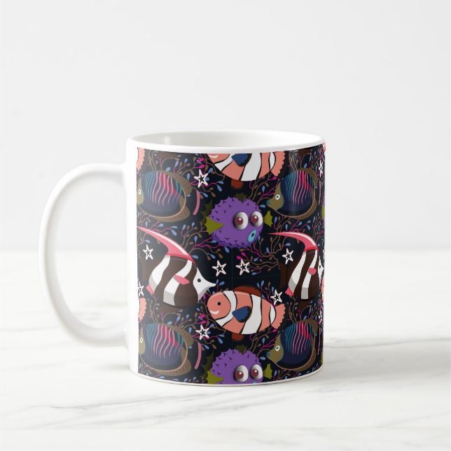 Aquatic animals pattern | ocean underwater life 47 coffee mug (Left)