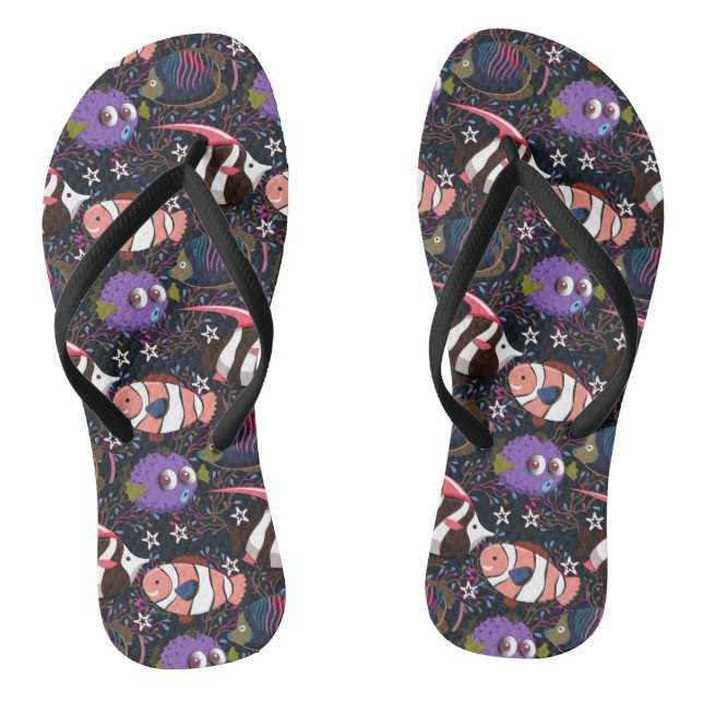 Aquatic animals pattern | ocean underwater life 47 jandals (Footbed)