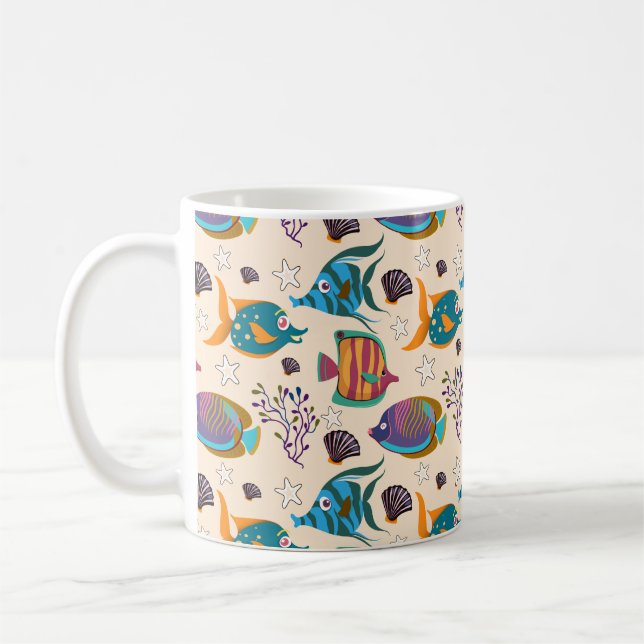 Aquatic animals pattern | ocean underwater life 5 coffee mug (Left)