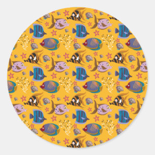 Aquatic animals pattern ocean underwater life 6 classic round sticker