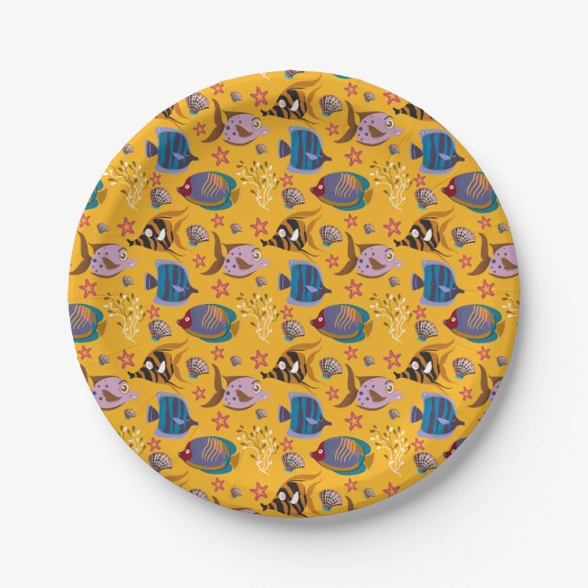 Aquatic animals pattern | ocean underwater life 6 paper plate (Front)