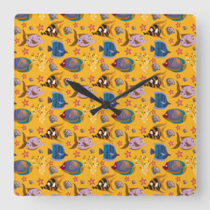 Aquatic animals pattern   ocean underwater life 6 square wall clock