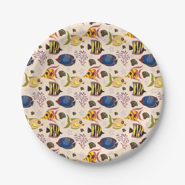 Aquatic animals pattern | ocean underwater life 7 paper plate (Front)