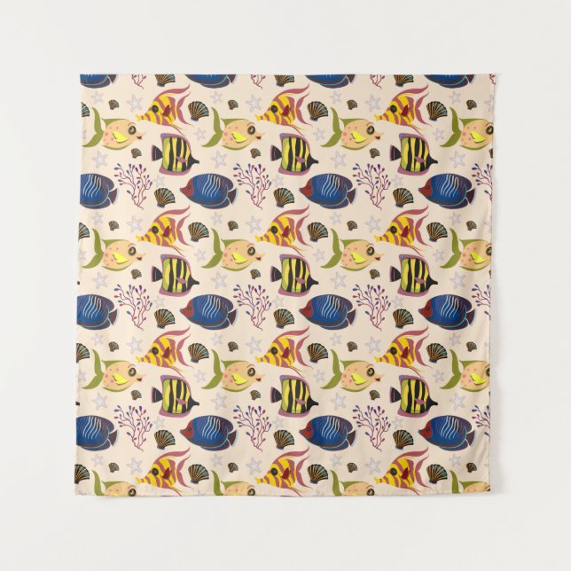 Aquatic animals pattern | ocean underwater life 7 tapestry (Front)