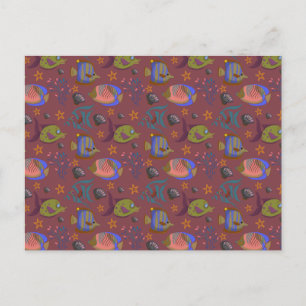 Aquatic animals pattern ocean underwater life 9 postcard
