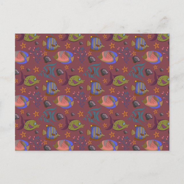 Aquatic animals pattern | ocean underwater life 9 postcard (Front)