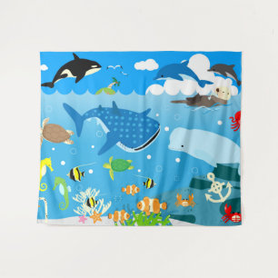 Aquatic Animals Pattern Tapestry