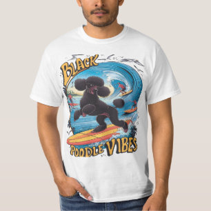 Aquatic Black Poodle: Surfing the Big Wave T-Shirt