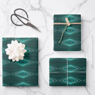 Aquatic Colors In Angled Watercolor Paint Stripes Wrapping Paper Sheet