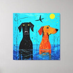 "Aquatic Duo of Joy" -  Surreal Colourful Dogs     Canvas Print