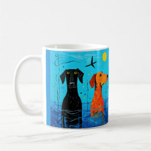 "Aquatic Duo of Joy" - Surreal Colourful Dogs Coffee Mug