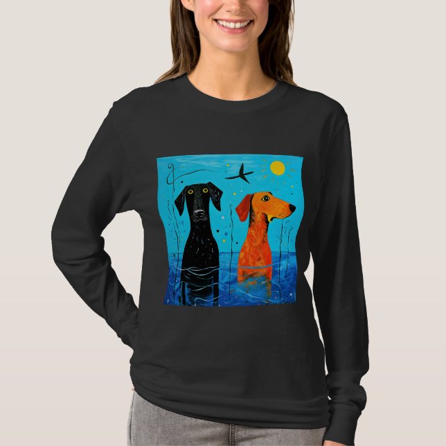 "Aquatic Duo of Joy" -  Surreal Colourful Dogs     T-Shirt (Front)