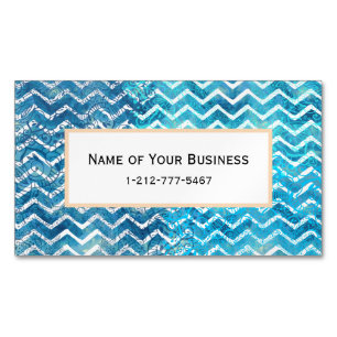 Aquatic Fantasy Blue and Aqua Chevron ZigZags Magnetic Business Card