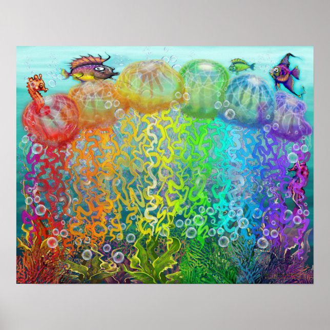 Aquatic Fantasy Scene with Jellyfish Poster (Front)