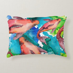 Aquatic fish set. Red sea and exotic fishes inside Decorative Cushion