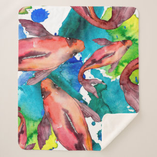 Aquatic fish set. Red sea and exotic fishes inside Sherpa Blanket