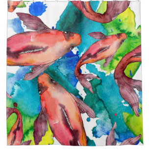 Aquatic fish set. Red sea and exotic fishes inside Shower Curtain