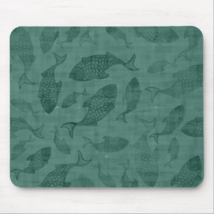 Aquatic Fish Stencil Art Teal Bokeh Pattern Mouse Pad