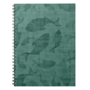 Aquatic Fish Stencil Art Teal Bokeh Pattern Notebook