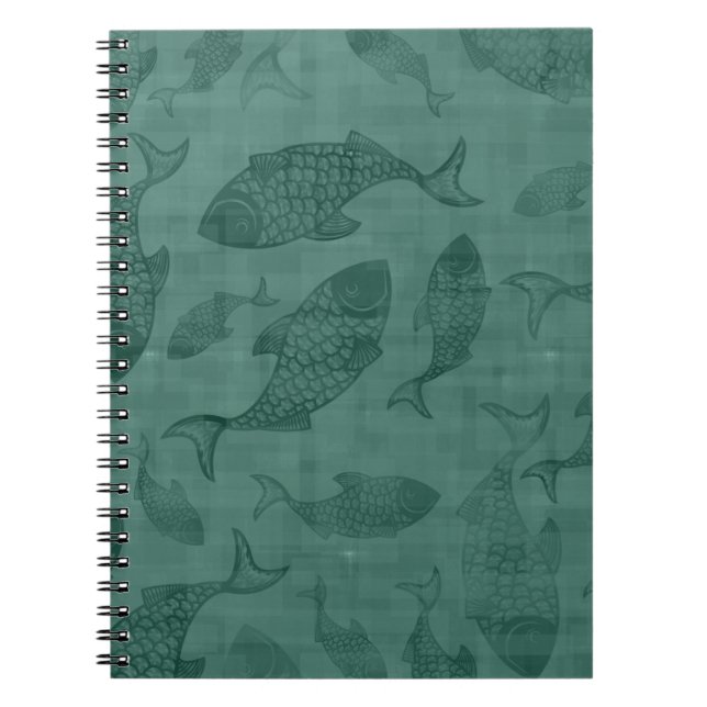 Aquatic Fish Stencil Art Teal Bokeh Pattern Notebook (Front)