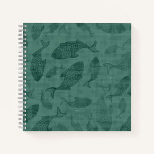 Aquatic Fish Stencil Art Teal Bokeh Pattern Notebook