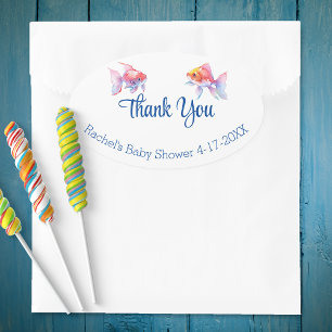 Aquatic Friends Baby Shower Thank You Oval Sticker