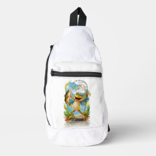 Aquatic Friendship: Frog With Fish on Water Sling Bag