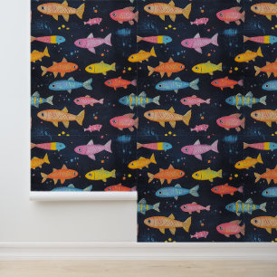 Aquatic Life Colourful Fish Chalk Drawing Pattern  Wallpaper