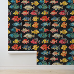 Aquatic Life Fish Species Chalk Drawing Pattern Wallpaper