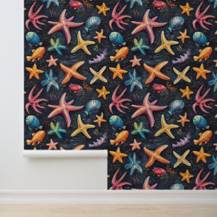 Aquatic Starfish Sea Creature Drawing Pattern Wallpaper