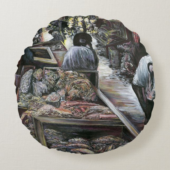 Aquatic, yet kissed with Desert Wind, Jerusalem Round Cushion (Front)
