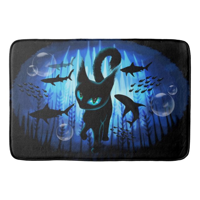 Aquaticat - Surreal Cat in Deep Ocean Fantasy Bath Mat (Front)