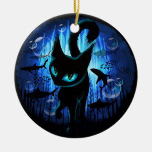 Aquaticat - Surreal Cat in Deep Ocean Fantasy Ceramic Tree Decoration
