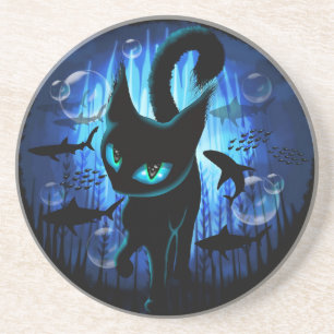 Aquaticat - Surreal Cat in Deep Ocean Fantasy Coaster