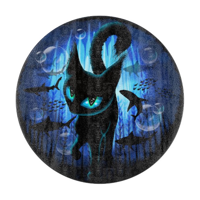 Aquaticat - Surreal Cat in Deep Ocean Fantasy Cutting Board (Front)