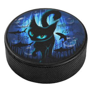 Aquaticat - Surreal Cat in Deep Ocean Fantasy Hockey Puck