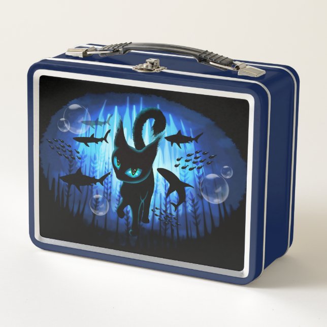 Aquaticat - Surreal Cat in Deep Ocean Fantasy Metal Lunch Box (Front)